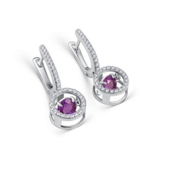 Cercei Suspendați din argint  cu pietre Cubic Zirconia Incolor, Ametist