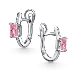Серьги из серебра с камнями Фианит, Фианит Розовый