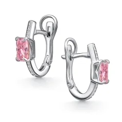 Серьги из серебра с камнями Фианит, Фианит Розовый