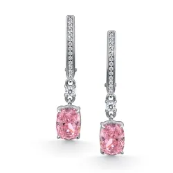 Серьги Длинные из серебра с камнями Фианит, Фианит Розовый