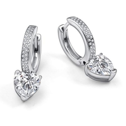 Cercei Creole din argint  cu pietre Diamant crescut, Cubic Zirconia Incolor