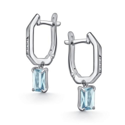 Cercei Suspendați din argint  cu pietre Cubic Zirconia Incolor, Topaz albastru