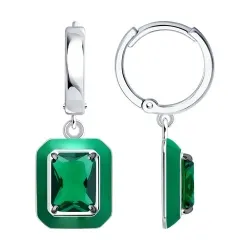 Cercei Creole din argint cu Cubic Zirconia Verde, Emailare