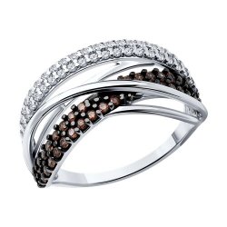 Кольцо из серебра с камнями Фианит, Фианит Коричневый