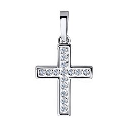 Cruce din aur alb cu pietre Cubic Zirconia Incolor