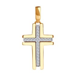 Cruce din aur roșu cu pietre Cubic Zirconia Incolor