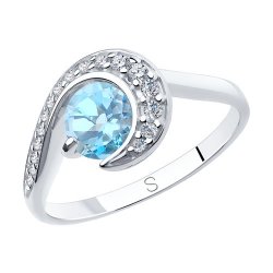 Inel din argint  cu pietre Cubic Zirconia Incolor, Topaz albastru