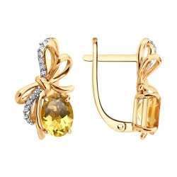 Серьги из красного золота с камнями Фианит, Цитрин