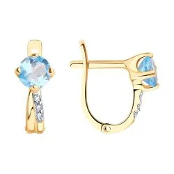 Cercei din aur roșu cu Cubic Zirconia Incolor, Topaz albastru