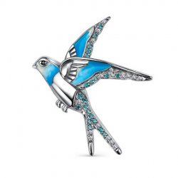 Broșă din argint  cu pietre Cubic Zirconia Incolor, Cubic Zirconia Negru și Cubic Zirconia Albastru