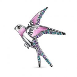 Broșă din argint  cu pietre Cubic Zirconia Liliachiu, Cubic Zirconia Albastru și Cubic Zirconia Negru