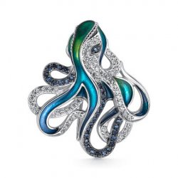 Broșă din argint  cu pietre Cubic Zirconia Incolor, Cubic Zirconia Albastru Safir și Emailare