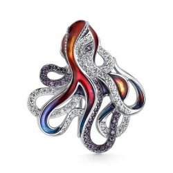 Broșă din argint  cu pietre Cubic Zirconia Incolor, Cubic Zirconia Liliachiu și Emailare