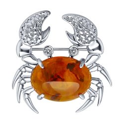 Broșă din argint  cu pietre Cubic Zirconia Incolor, Chihlimbar presat