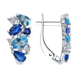 Cercei din argint cu Cubic Zirconia Incolor, Cubic Zirconia Albastru Safir și Topaz Swiss