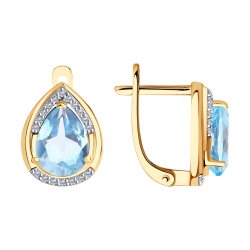 Cercei din aur roșu cu pietre Diamant, Topaz albastru