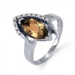 Inel din aur alb cu Cubic Zirconia Incolor, Cuarț fumuriu