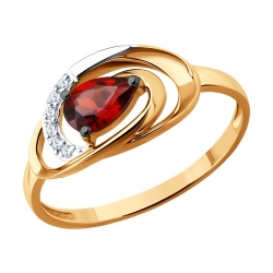 Кольцо из красного золота с камнями Бриллиант, Гранат