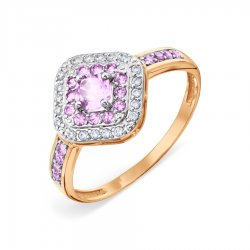 Inel din aur roșu cu pietre Cubic Zirconia Incolor, Ametist