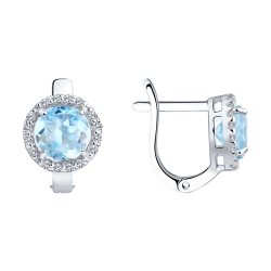 Серьги из серебра с камнями Фианит, Топаз голубой