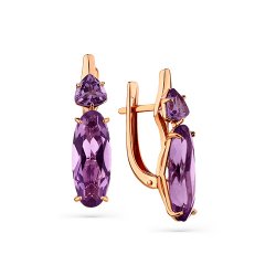 Серьги из красного золота с камнями Аметист