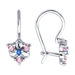 Cercei p-u copii din argint  cu pietre Cubic Zirconia Roz, Cubic Zirconia Albastru Safir