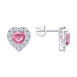 Cercei Pusete din argint  cu pietre Cubic Zirconia Incolor, Cubic Zirconia Roz