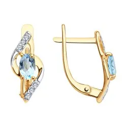 Cercei din aur roșu cu Cubic Zirconia Incolor, Topaz albastru