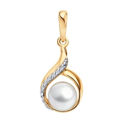 Pandantiv din aur roșu cu Cubic Zirconia Incolor, Perla Albă