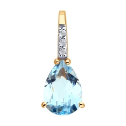 Pandantiv din aur roșu cu pietre Diamant, Topaz albastru