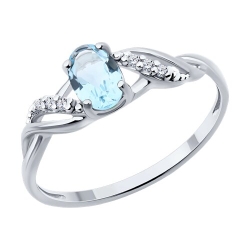 Кольцо из серебра с камнями Фианит, Топаз голубой