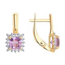 Cercei din aur roșu cu pietre Cubic zirconia, Ametist