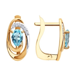 Серьги из красного золота с камнями Бриллиант, Топаз Swiss