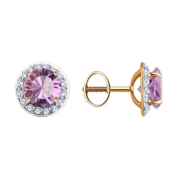 Cercei Pusete din aur roșu cu pietre Cubic Zirconia Incolor, Ametist