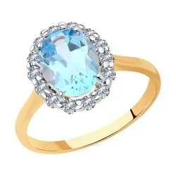 Inel din aur roșu cu Cubic Zirconia Incolor, Topaz albastru