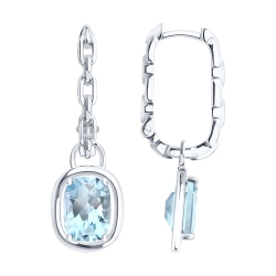 Cercei Creole din argint  cu pietre Topaz albastru