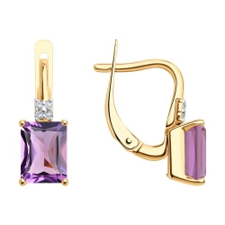 Cercei din aur roșu cu pietre Cubic Zirconia Incolor, Ametist