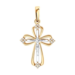 Cruce din aur alb și roșu cu pietre Diamant