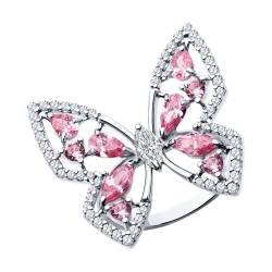 Кольцо из серебра с камнями Фианит, Фианит Розовый