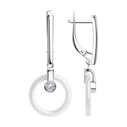 Cercei Suspendați din argint  cu pietre Cubic Zirconia Incolor, Ceramica albă