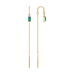 Cercei Lanț din aur roșu cu pietre Diamant, Smarald Hidrotermal