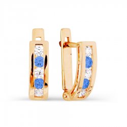 Cercei p-u copii din aur roșu cu pietre Cubic Zirconia Incolor, Cubic Zirconia Albastru Safir