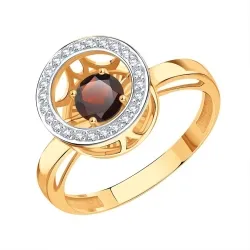Inel din aur roșu cu Cubic Zirconia Incolor, Granat