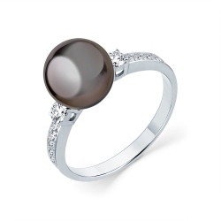 Inel din aur alb cu pietre Diamant, Perla neagră