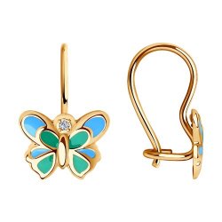 Cercei p-u copii din aur roșu cu pietre Cubic Zirconia Incolor, Emailare