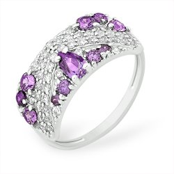 Inel din argint  cu pietre Cubic Zirconia Incolor, Cubic Zirconia Liliachiu