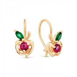Cercei p-u copii din aur roșu cu pietre Cubic Zirconia Roșu, Cubic Zirconia Verde
