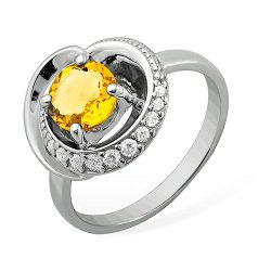 Кольцо из серебра с камнями Фианит, Цитрин