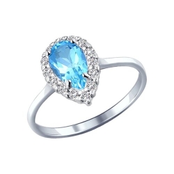 Inel din argint  cu pietre Cubic Zirconia Incolor, Topaz albastru