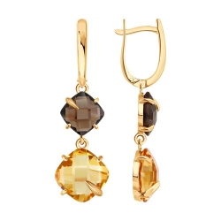 Cercei Suspendați din aur roșu cu pietre Cuarț fumuriu, Citrin